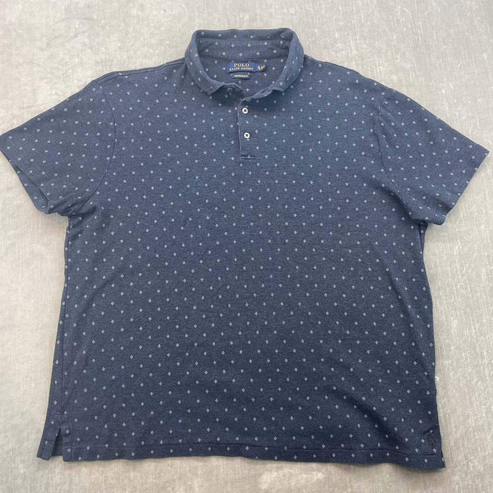 Polo Ralph Lauren Mens‎ XL Navy Blue Polo Shirt Custom Slim Fit Print